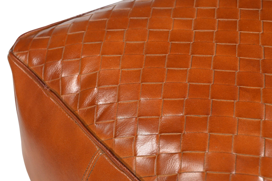 Square Latticed Leather Ottoman - Geometric Textural Accent Piece-Furniture > Living Room > Ottomans & Footstools-Nomica Living