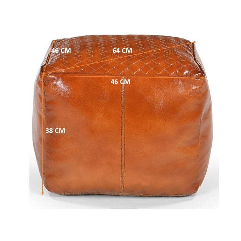 Square Latticed Leather Ottoman - Geometric Textural Accent Piece-Furniture > Living Room > Ottomans & Footstools-Nomica Living