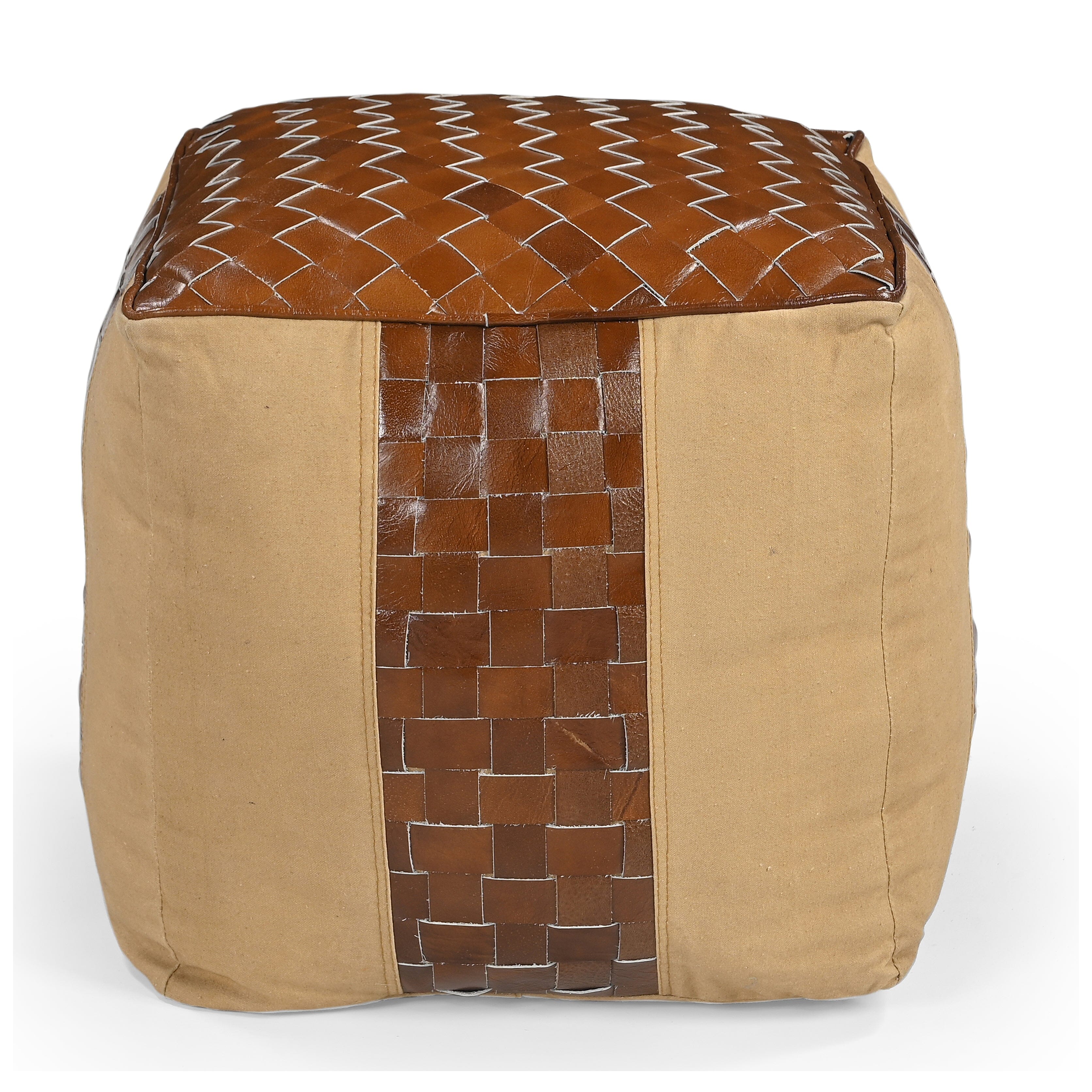 Urban Explorer Leather Canvas Ottoman - Rugged Comfort-Furniture > Living Room > Ottomans & Footstools-Nomica Living