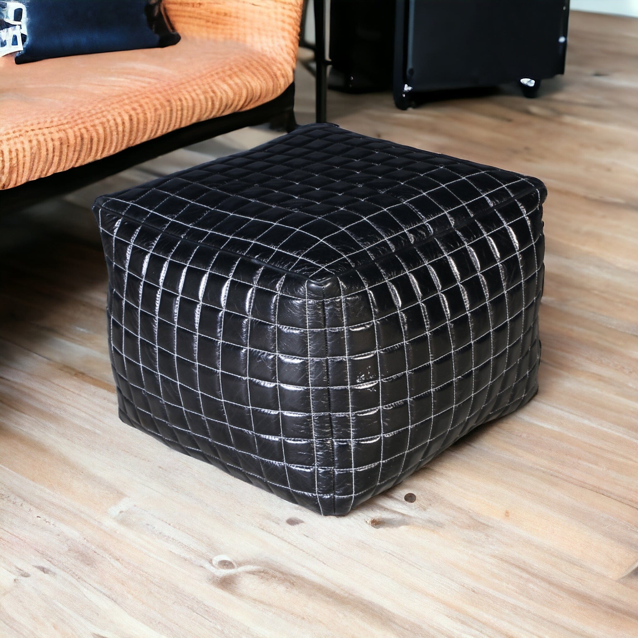 Sleek Black Leather Ottoman - Modern Minimalist Accent Piece-Furniture > Living Room > Ottomans & Footstools-Nomica Living