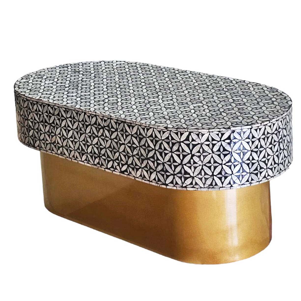 Luxury Mother of Pearl & Ebony Mosaic Oval Coffee Table-Furniture > Living Room > Coffee Tables-Nomica Living