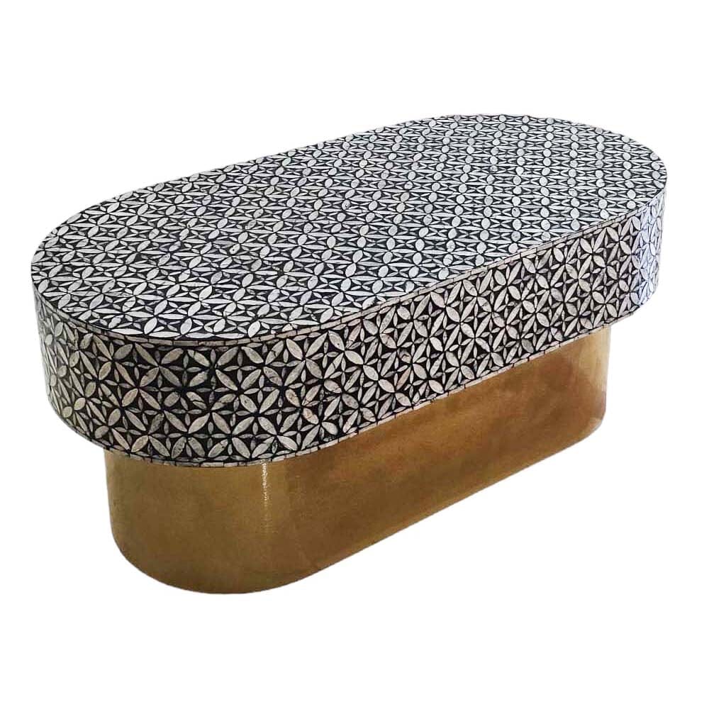 Luxury Mother of Pearl & Ebony Mosaic Oval Coffee Table-Furniture > Living Room > Coffee Tables-Nomica Living