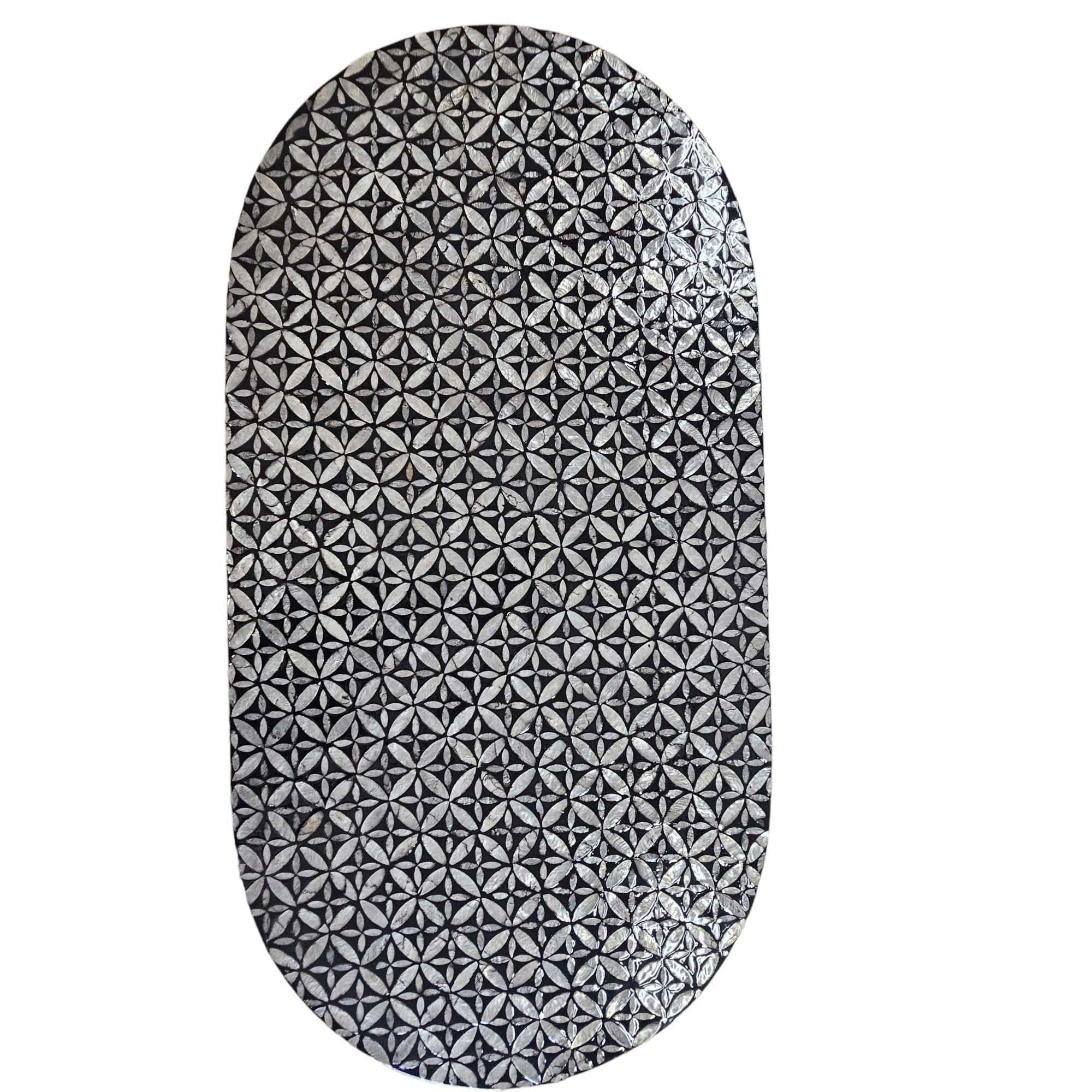 Luxury Mother of Pearl & Ebony Mosaic Oval Coffee Table-Furniture > Living Room > Coffee Tables-Nomica Living