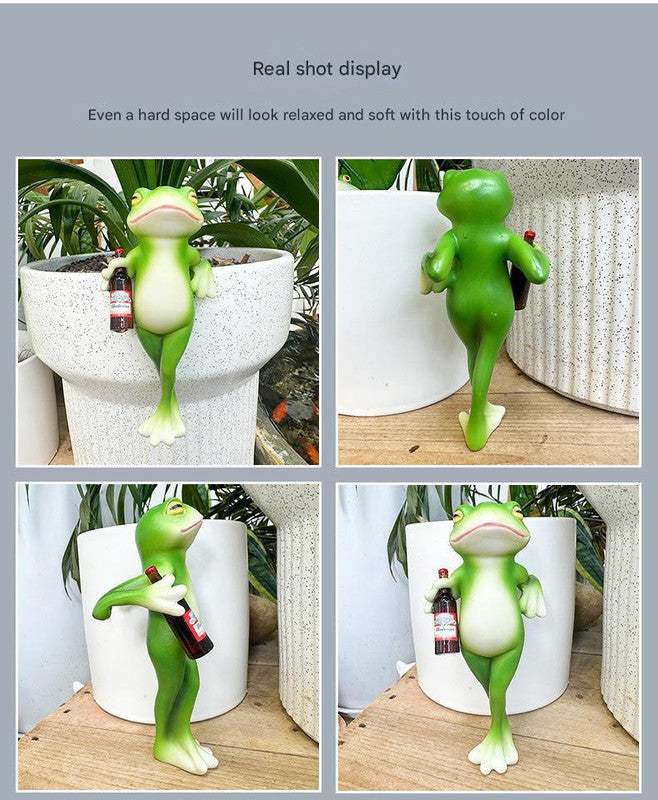 Set of 2 Green Realistic Standing Frog Pot Hangers