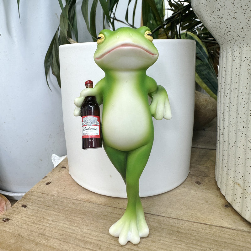 Set of 2 Green Realistic Standing Frog Pot Hangers