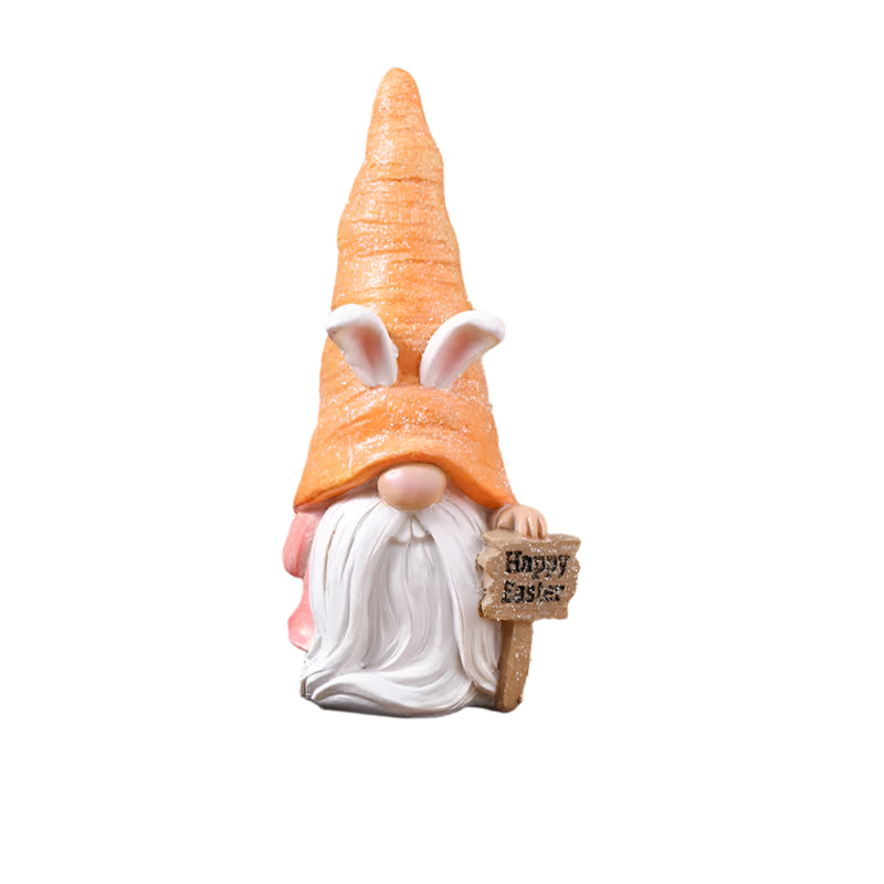 Set of 2 Easter Bunny Gnome Figurines with Carrot Hats