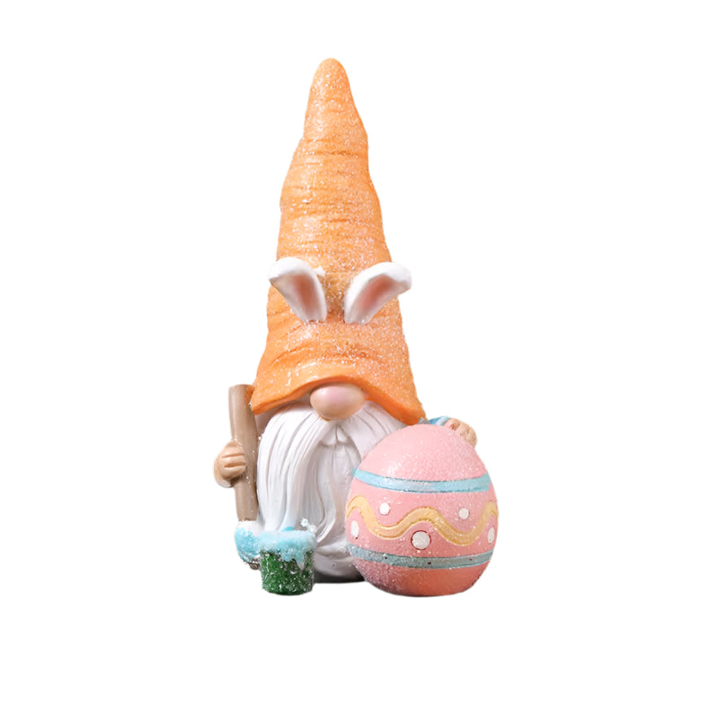 Set of 2 Easter Bunny Gnome Figurines with Carrot Hats