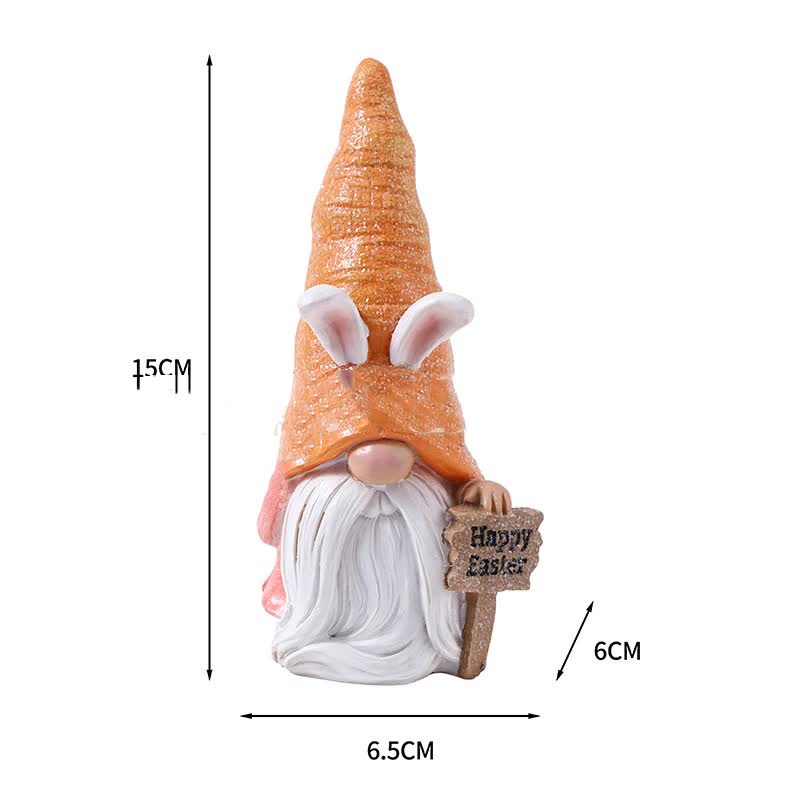 Set of 2 Easter Bunny Gnome Figurines with Carrot Hats