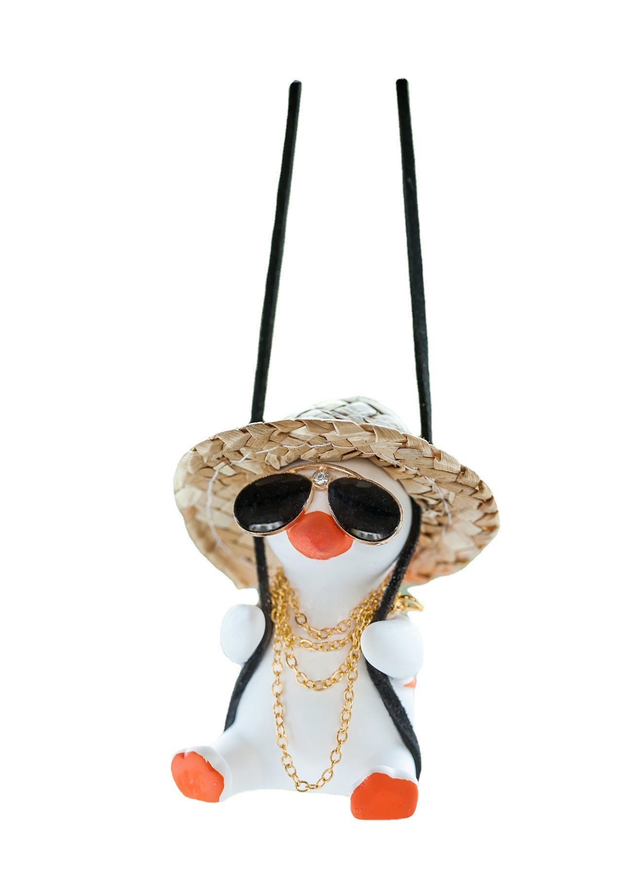 Set of 2 White and Orange Rocking Duck Car Ornaments