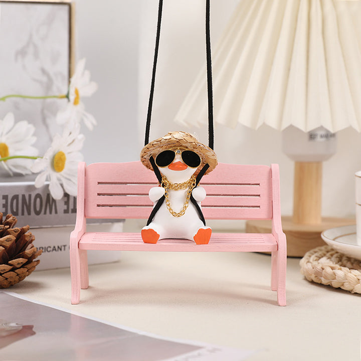 Set of 2 White and Orange Rocking Duck Car Ornaments