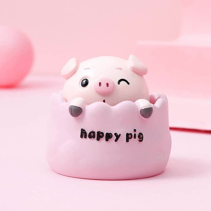 Set of 2 Pink Pig Head Bobblehead Car Ornaments