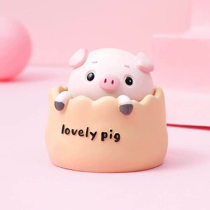 Set of 2 Yellow Pig Head Bobblehead Car Ornaments