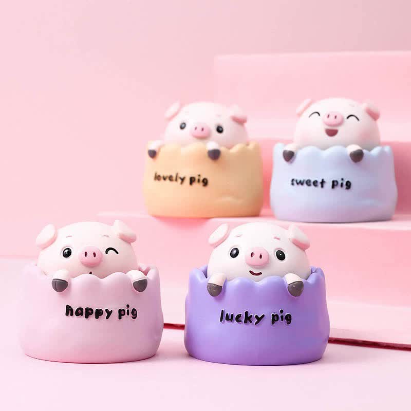 Set of 2 Yellow Pig Head Bobblehead Car Ornaments